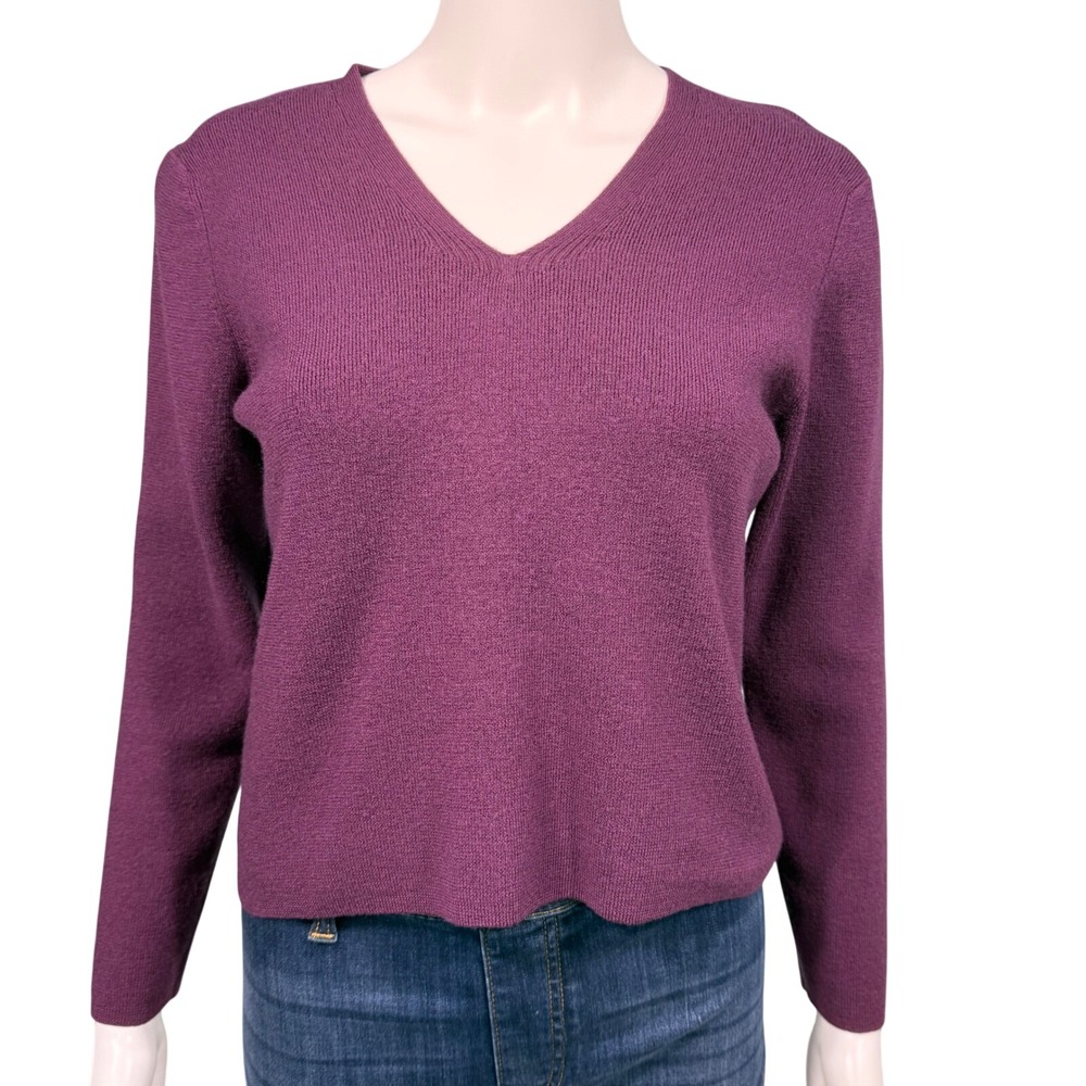 Ann Taylor Large Italian Merino Wool V-Neck Sweater Plum Purple Corpcore Office